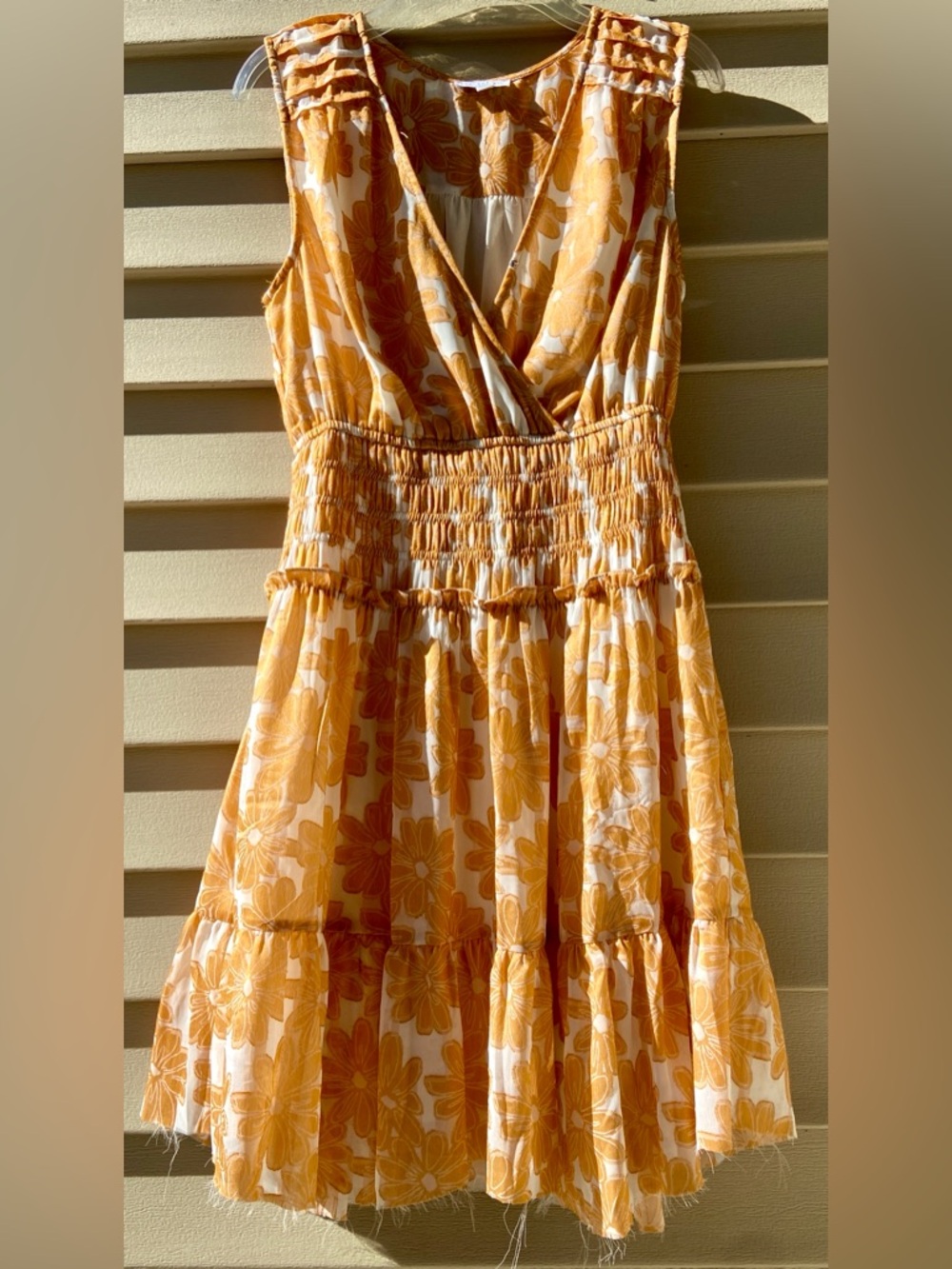 Current Air NWOT Sz-s/M-Daisy🌼Tiered Midi Dress,Raw Lower Hem,Stretchy Mid Waist